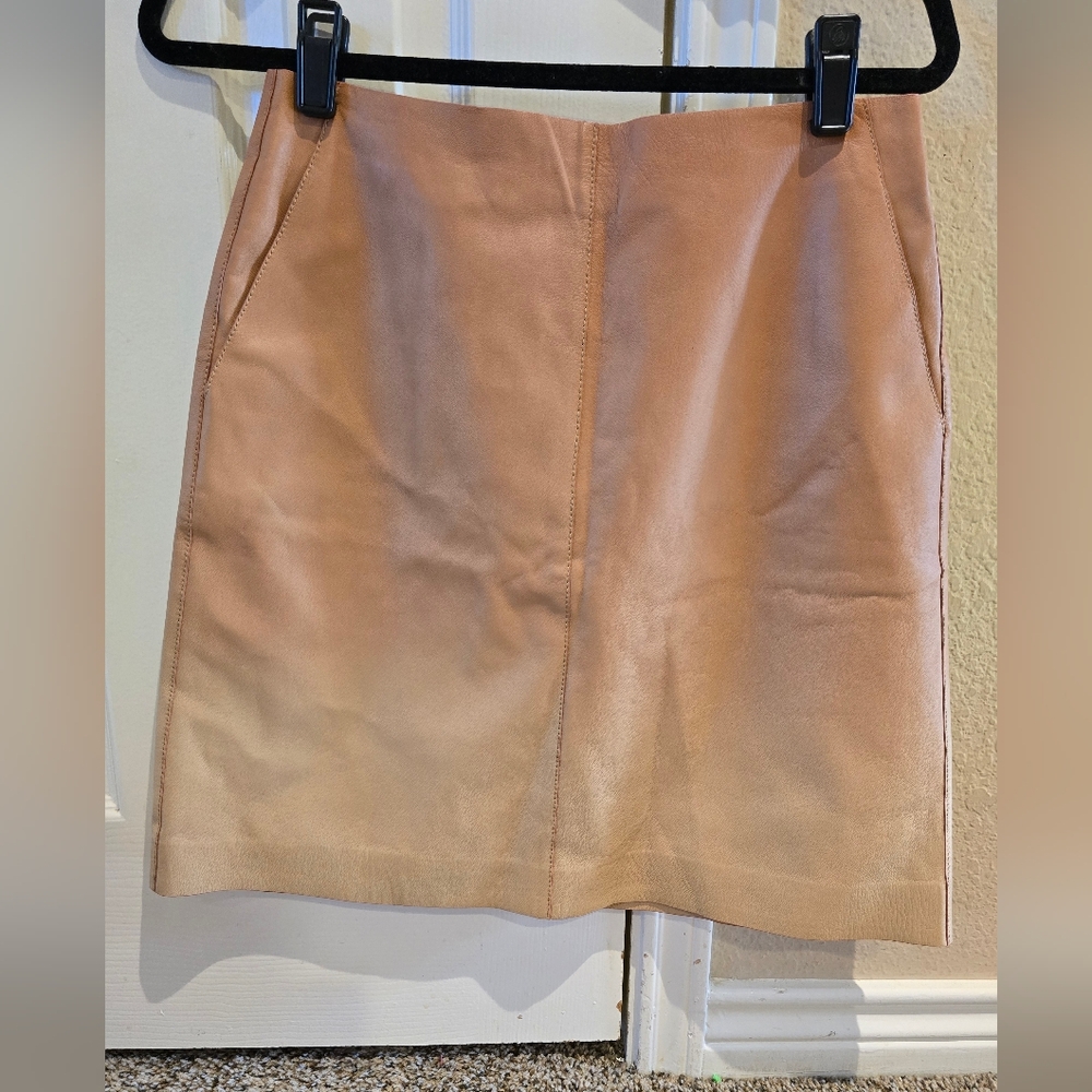 $1298 NWT Lafayette 148 New York Tan Leather Skirt Size 2